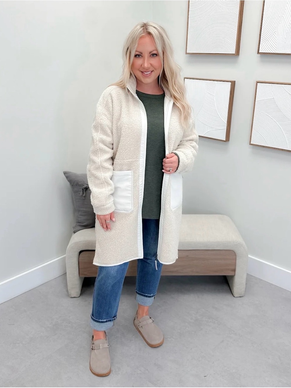 Cozy Cream Teddy Open-Front Jacket - Brand: